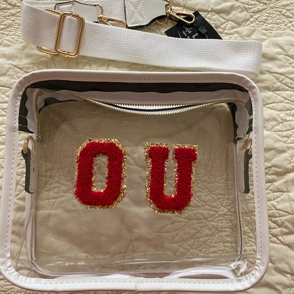 SOLD ‼️Nwt Game Day clear bag. Adorable OU. Oklahoma? Ohio Leather Heavy plastic - Picture 2 of 10